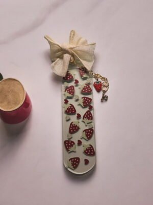 Strawberry bookmark with charms and ribbon
