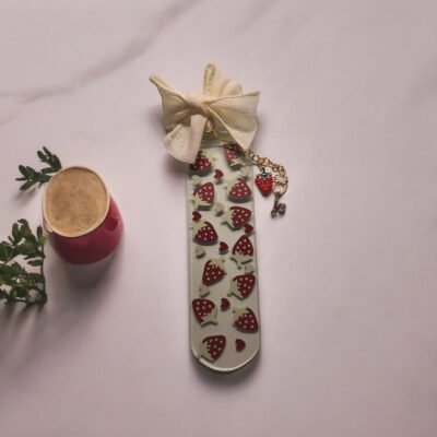 Strawberry bookmark with charms and ribbon