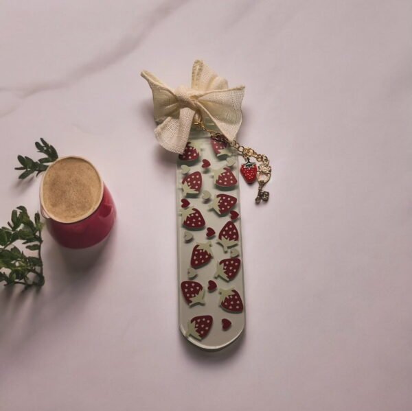 Strawberry bookmark with charms and ribbon