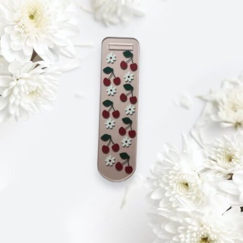 Cherry bookmark with white flowers