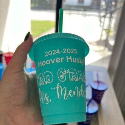 Customized teal glitter cup