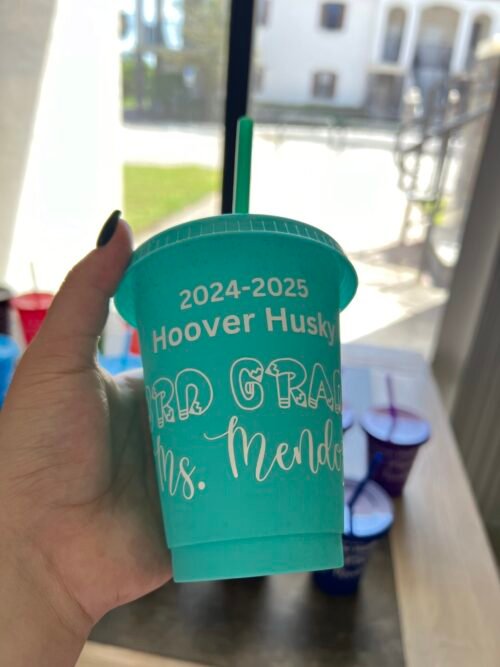 Customized teal glitter cup