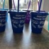 Custom glitter cups in royal blue and purple.