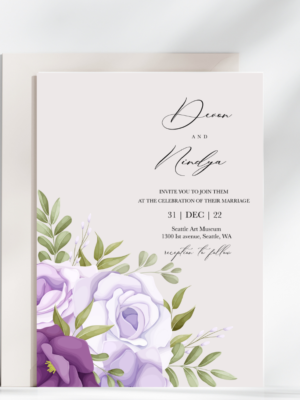 Invite Elegant Purple Floral Wedding Invite