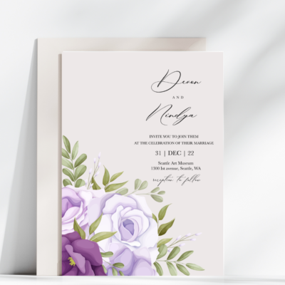 Elegant Purple Floral Wedding Invite