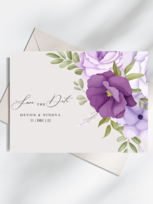 Save the date purple flower theme