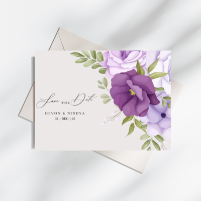 Save the date purple flower theme