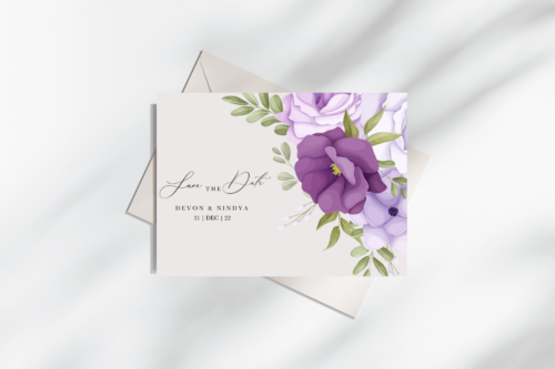 Save the date purple flower theme