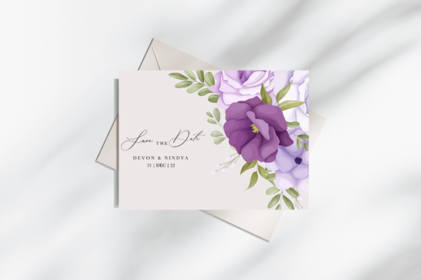 Save the date Save the date purple flower theme