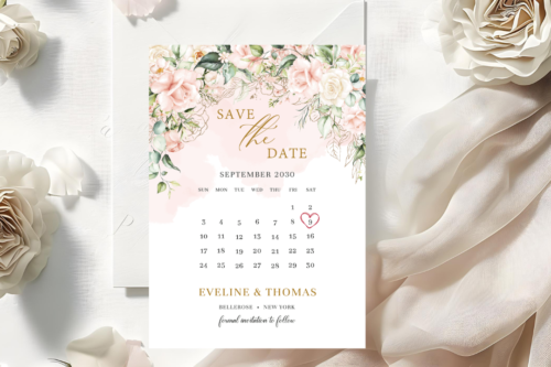 Blush pink Wedding save the date magnet mockup