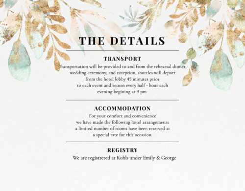 Classy foral wedding Details card