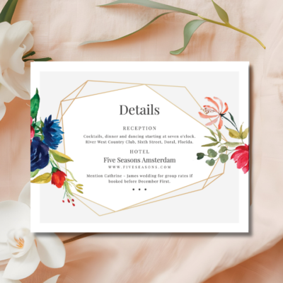 Romantic Floral Wedding Details card