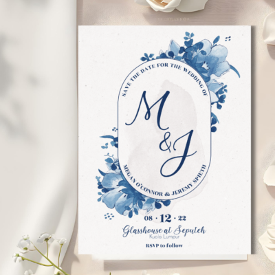 Elegant Delft blue save the date