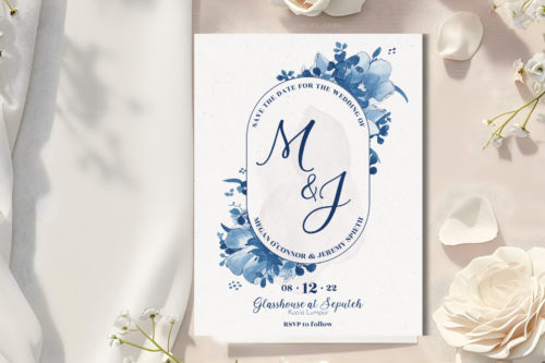 Elegant Delft blue save the date mockup