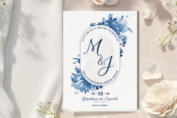 Elegant Delft blue save the date