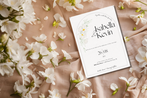 Luxe floral outline invite mockup