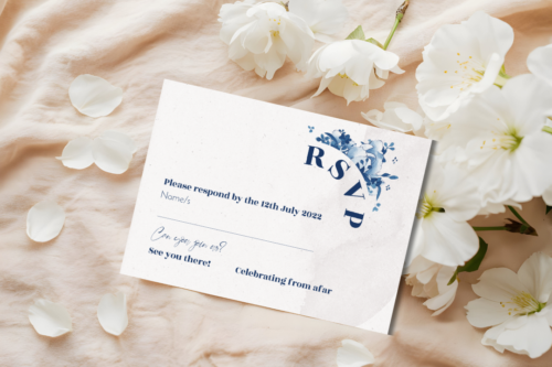 Elegant Delft blue rsvp mockup