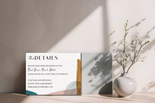 Abstract Watercolor Wedding Details Card Mockup