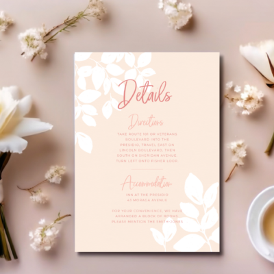 Blush Floral Wedding Details Card mockup