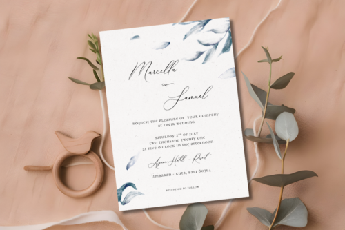 Elegant Blue Watercolor Spring Wedding Invite Mockup