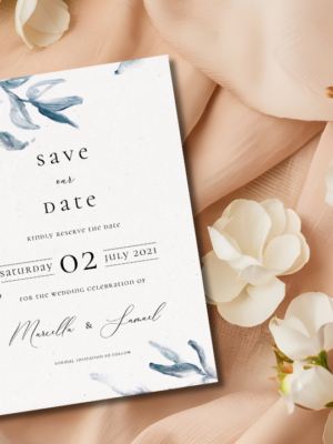 Elegant Blue Watercolor Spring Wedding Save the Date Mockup