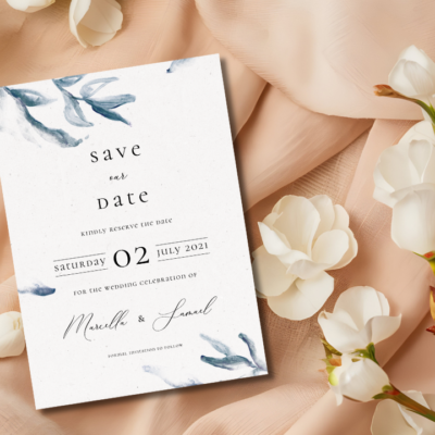 Elegant Blue Watercolor Spring Wedding Save the Date Mockup