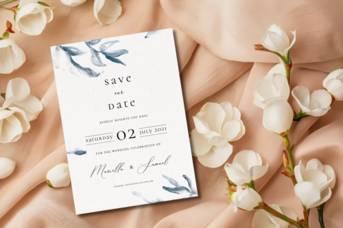 Elegant Blue Watercolor Spring Wedding Save the Date Mockup