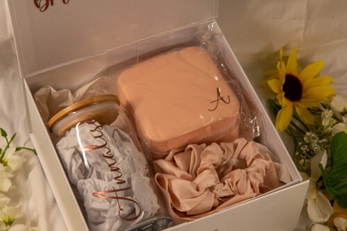 white and rose gold bridesmaid proposal box