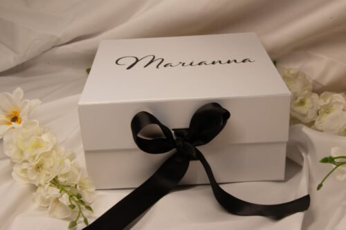 white and black bridesmaid proposal box