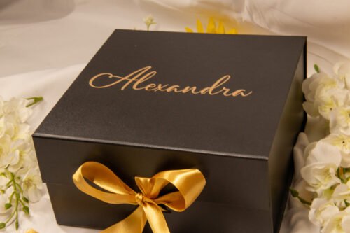 black and gold bridesmaid proposal box