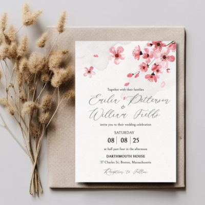 Pink Cherry Blossom Wedding Invite Mockup