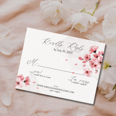 Pink Cherry Blossom Wedding RSVP Mockup