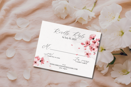 Pink Cherry Blossom Wedding RSVP Mockup