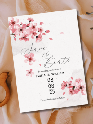 Pink Cherry Blossom Wedding Save the Date Mockup