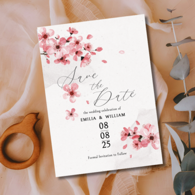 Pink Cherry Blossom Wedding Save the Date Mockup