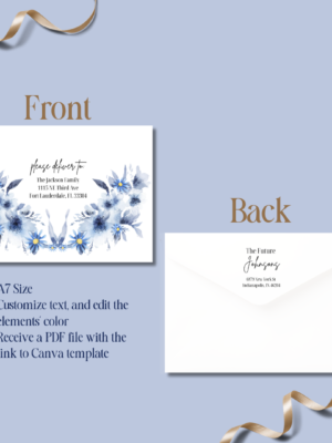 Blue Floral Wedding Envelope Template