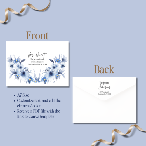 Blue Floral Wedding Envelope Template