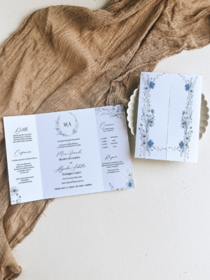 Blue Watercolor Floral Wedding Invitation Wedding rsvp, details, gatefold, monogram- Designs with Diana