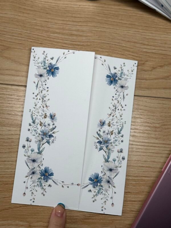 Gatefold Blue Watercolor Floral Wedding Invitation Template 11in x 7in