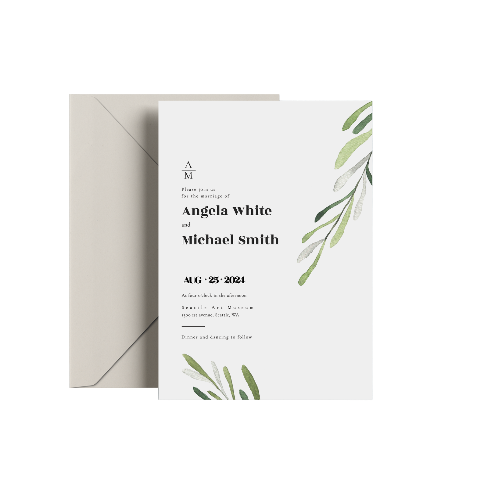 Home Green Foliage wedding Invitation