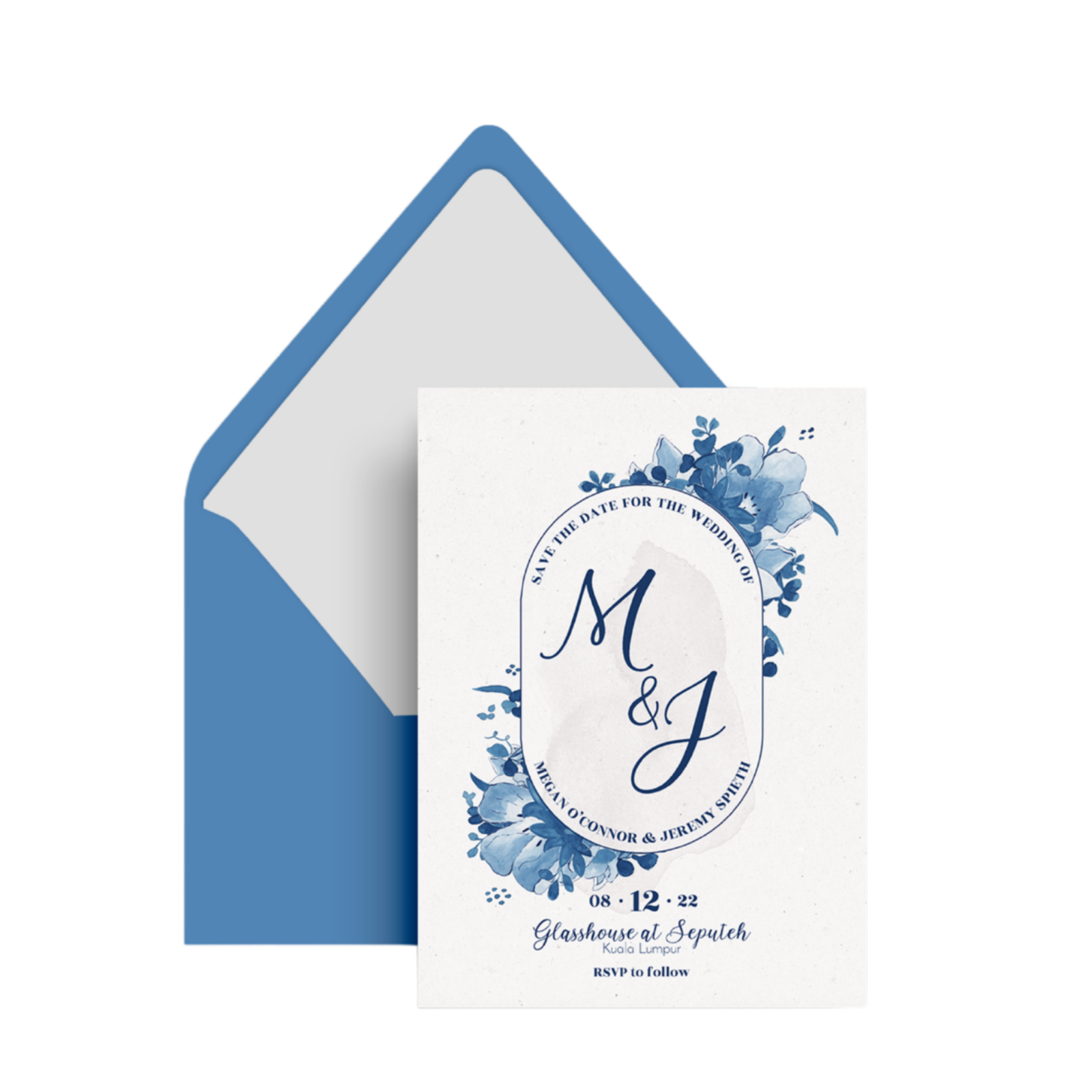 Home Elegant Delft blue Invitation and Envelope with Liner - Designs with Diana